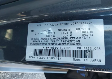 2016 Mazda Mazda3 S Touring z USA, uszkodzony, nr VIN JM1BM1M36G1324601